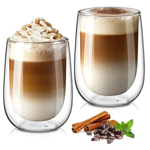 Image of glastal 2x350ml Double Walled Coffee Glasses Mugs Cappuccino Latte Macchiato Glasses Cups for Coffee Tea Milk Juice Ice Cream Borosilicate Heat Resistant Glass Cups