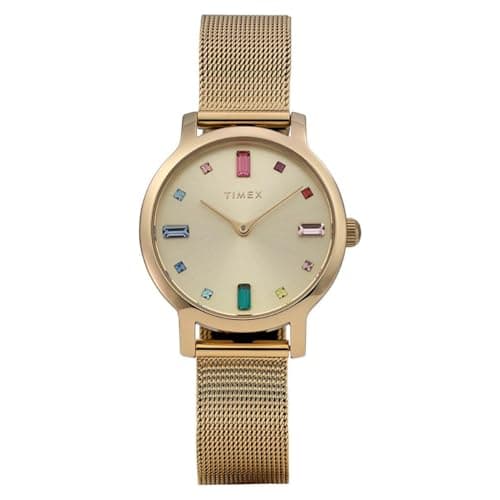 Image of Timex Women's Transcend 31 mm Quartz Watch - Gold-Tone Stainless Steel Mesh with Gold-Tone Dial TW2Y26400
