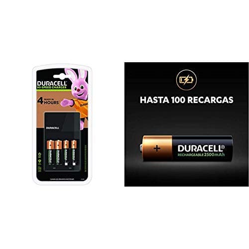 Image of Duracell 4 hours Battery Charger with 2 AA and 2 AAA & Rechargeable AA 2500 mAh Batteries ideal for Xbox controller, pack of 4