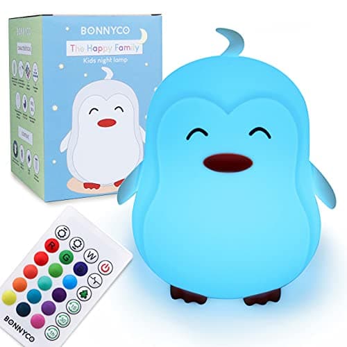 Image of BONNYCO Night Light Kids with Remote and Touch Control 16 Colours. Penguin Baby Night Light with Timer, Kids Lamp Silicone BPA Free. Cute Lamp Nightlights for Bedroom, Gifts for Boys Girls