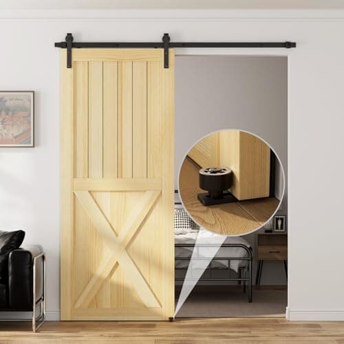 Image of TSMST 200CM/6.6FT Sliding Door Track Barn Door Hardware Kit Closet Rail Roller Accessory Adjustable Floor Guide