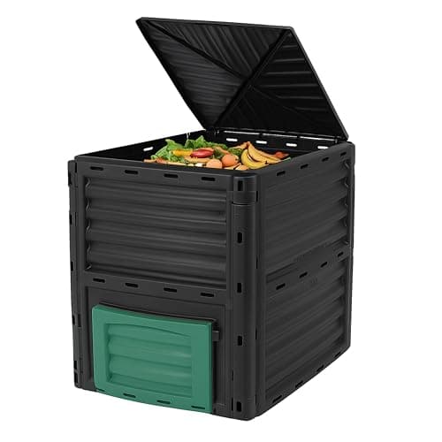 Image of DIVCHI 300L Garden Compost Bin – Outdoor Composting Container for Kitchen & Garden Waste – Eco-Friendly, Durable & Waterproo, UV-Protected, BPA-Free Plastic (Black Green)
