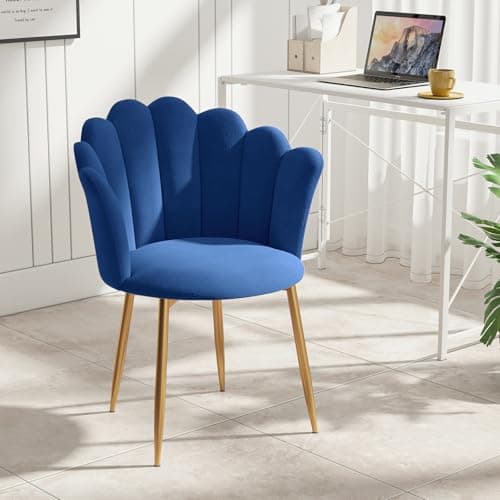 Image of Armchair Tub Chair, Velvet Vanity Chair Shell Accent Chairs with Gold Plating Metal Legs, Leisure Single Sofa Dressing Chairs for Home, Office, Bedroom, Living Room, Dining Room, Blue
