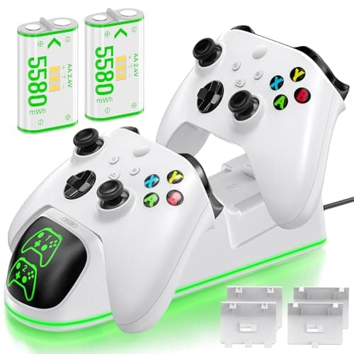 Image of OIVO Controller Charging Dock with 2 x 5580mWh Rechargeable Battery Packs for Xbox One/X box Series X/S, Twin xbox Charger Dock with Rechargeable Battery Packs, White