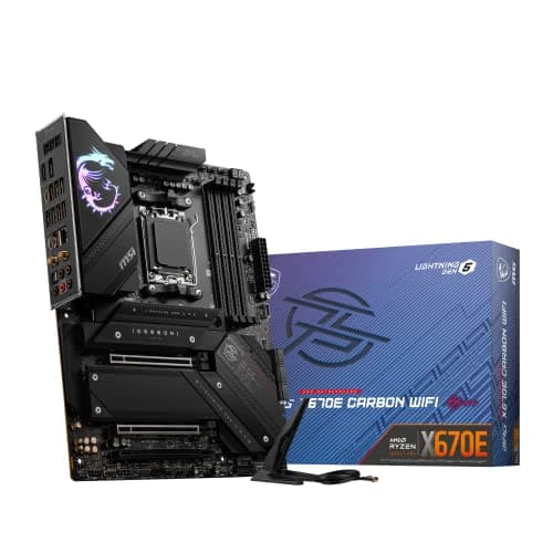 Image of MSI MPG X670E CARBON WIFI Motherboard, ATX - Supports AMD Ryzen 9000 Series Processors, AM5-18 Duet Rail 90A Power Stage, DDR5 Memory Boost 6600+MHz/OC, 2 x PCIe 5.0 x16, 2 x M.2 Gen5, Wi-Fi 6E