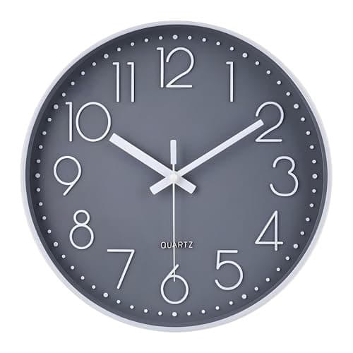 Image of FB FunkyBuys Wall Clock - Silent Non-Ticking Modern Clock - Battery Operated Wall Clocks for Living Room, Bedroom, Kitchen & Office (Grey, 10 Inch)