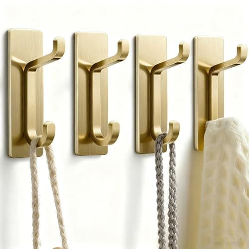 Image of pickpiff Self Adhesive Hooks, Extra Sticky and Strong, Hanging up to 6KG, Heavy Duty Stick on, No-Nail Hook for Back of Door, Brushed Gold, 4 Pack