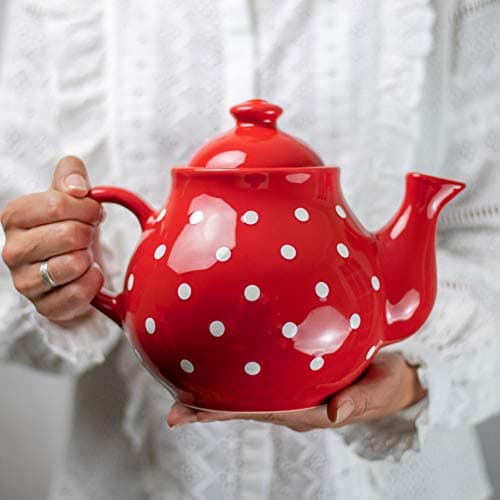 Image of City to Cottage Ceramic 60 oz Teapot, Large Tea Pot for Bloomig and Loose Tea Leaf, Handcrafted Premium Teaware, Red Polka Dot Tea Pot for (5-6 Cups) Serving Tea, Teapot for Tea Lovers