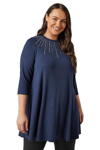 Image of EVANS Curve Navy Sequin Embellished Longline Top - Women's - Plus Size Curve