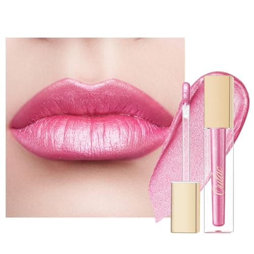Image of Oulac Metallic Pink Lip Gloss - Diamond Glitter Lipstick, Liquid Cream Eyeshadow, Long Lasting & Waterproof, Metallic Shimmer Finish, High-impact Lip Stain, No Transfer, Vegan, 4.5ml MD08 Pink Party