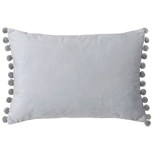 Image of Paoletti Fiesta Rectangular Cushion Cover – Faux Velvet with Pompom Edges (Dove/Silver – 35 x 50cm)