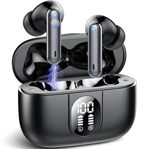 Image of Csasan Wireless Earbuds, Bluetooth 5.3 Headphones HiFi Stereo, 40H Playtime, Mini Bluetooth Earbuds with ENC Noise Cancelling Mic, IPX7 Waterproof Wireless Earphones LED Display, Touch Control, Black