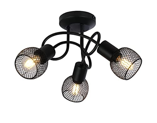 Image of UKEW Modern 3 Way Ceiling Lights - Black Mesh Semi Flush Crossover LED Compatible E14 G45 Golfball Bulb Fitting - Suitable for Kitchen Bedroom Living Room
