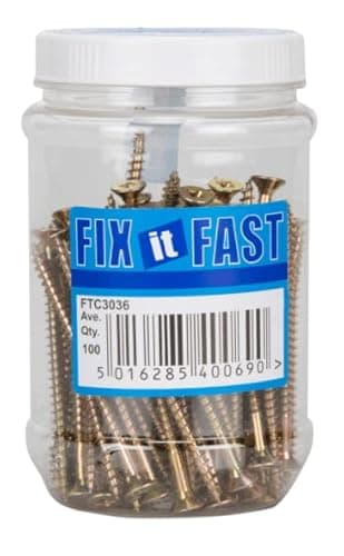 Image of Hardware Solutions - Chipboard Screws - Pozi Head - Yellow Zinc Plated - 5.0 x 75mm - Pack 100 - Reusable Jar