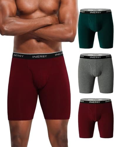 Image of INNERSY Mens Anti Chafing Boxer Shorts Cotton Long Boxers Briefs Sports Pants Underwear Multipack 3 (S, Marl Grey/Dark Red/Christmas Green)