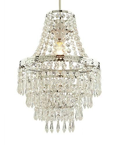 Image of HOMION Chandelier Style Ceiling Light Shade Droplet Pendant Acrylic Crystal Bead Luxury Easy Fit Moroccan Marrakech Moda Spiral Gem Choose Design (Terri 5 Tier)