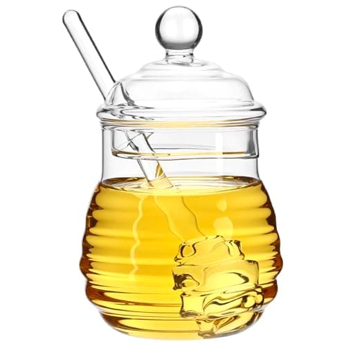 Image of QWORK® 300ml Glass Honey Jar with Spoon and Lid, Honey Pot & Dipper, for Home Kitchen Party
