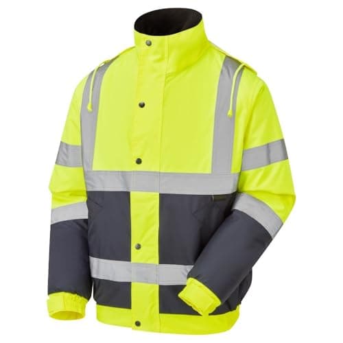 Image of Stormway Mens Waterproof Two Tone Bomber Hi Vis Visibility Hi Vis Standard Safety Work Wear Jacket Yellow/Navy XXX-Large