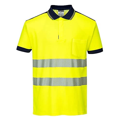 Image of Portwest PW3 Hi-Vis Polo Shirt S/S, Size: XL, Colour: Yellow/Navy, T180YNRXL