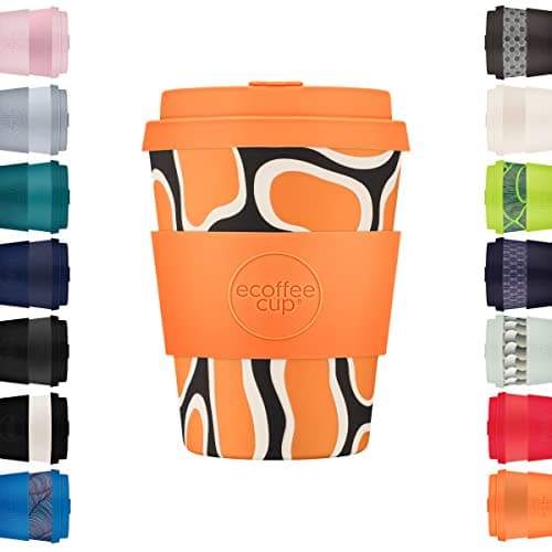 Image of Ecoffee Cup 12oz 350ml Reusable Eco-Friendly 100% Plant Based Coffee Cup with Silicone Lid & Sleeve - Melamine Free & Biodegradable Dishwasher/Microwave Safe Travel Mug, No to Nooptlets