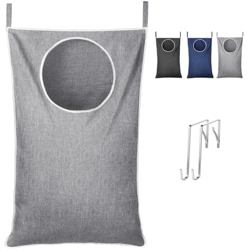 Image of Lifewit Over Door Laundry Hamper, Large Collapsible Hanging Laundry Hamper, Hanging Laundry Basket Bag for Bathroom Bedroom Dirty Clothes Storage Organizer, Light Grey
