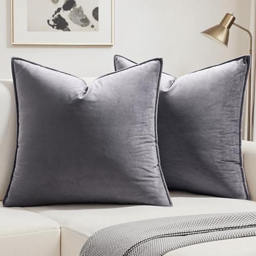 Image of MIULEE Velvet Cushion Covers 50cm x 50cm Light Grey Decorative Square Throw Pillow Covers Flanges Pillowcases Soft for Livingroom Sofa Bedroom with Invisible Zipper 20 x 20 Inch Pack of 2