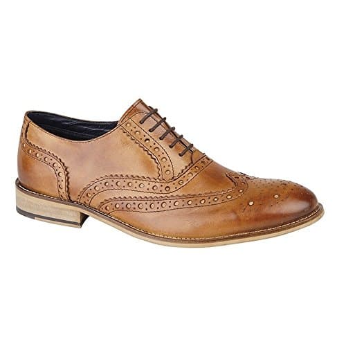 Image of Roamers Black/Tan Brown Leather 5 Eyelet Brogue Oxford Shoe (UK 9)