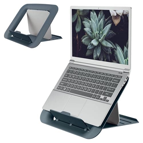 Image of Leitz Adjustable Laptop Stand, Compact Laptop Holder With 4 Height Settings, 80% Recycled Plastic & 100% Recycable, Ergo Cosy Range, Velvet Grey, 312 x 50 x 247mm, 64260089