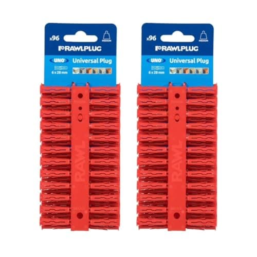 Image of Pack of 2 - (192 TOTAL) Rawlplug Uno Universal Contract Wallplug 6mm RED Rawl Plugs for Masonry, Brick, Concrete Plasterboard Fixings Plug - Pack of 96 x 2