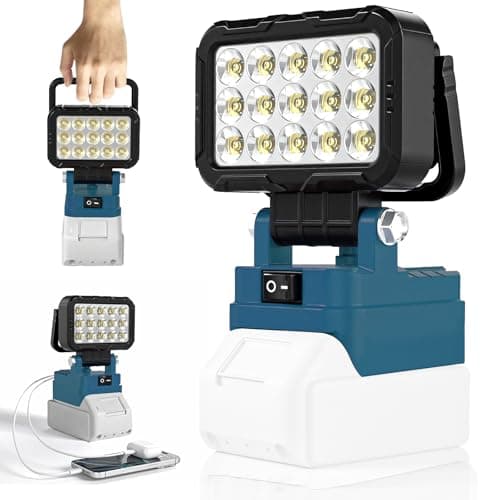 Image of LED Cordless Work Light Compatible with Makita 18V Battery, Portable Flashlight Jobsite Spotlight 2 USB Charging Port, 145° Adjustable Angle Repairing Camping Fishing Emergency(No Battery)