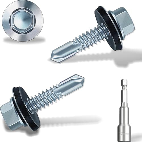 Image of 4.8x25 mm Self-Drilling Roofing Screws, 90 pcs Hex Head Self Tapping Screws, Hex Head Self-Drilling Roof Screws with Rubber Sealing Washer. with Hex Socket, Zinc Plat.