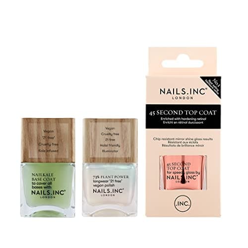 Image of Nails Inc Glow For Good Nails, Plant Based Power Polish, Top Coat Enriched With Retinol, Glossy, No Chip, Long Lasting, Quick Dry, Cruelty Free, Vegan, 3 Piece Set