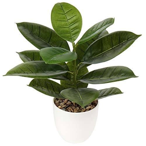 Image of Hollyone 45CM Artificial Plants Rubber Plant Ficus Elastica Faux Plants Indoor Decorative Tropical Fake Plants Aesthetic Room Décor Plants for Bedroom Office Home Desk Decoration