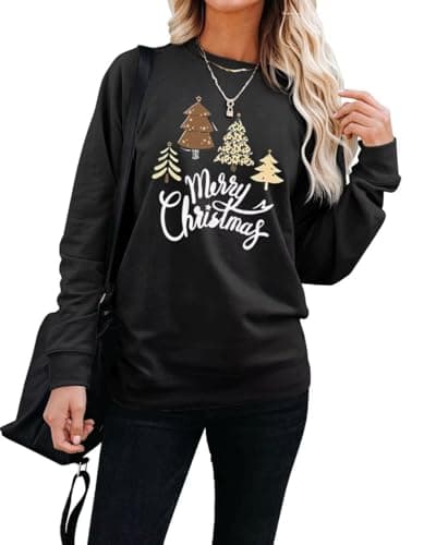 Image of LACOZY Christmas Tree Sweatshirts Women Pine Tree Print Shirts Nature Lover Gift Casual Tee Long Sleeve Xmas Pullover Black XL