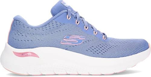 Image of Skechers Women's Arch Fit 2.0 Big League Sneaker, Blue Mesh/Pink Trim, 6 UK