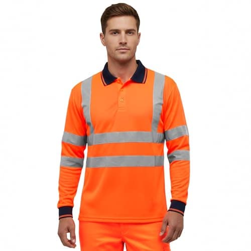 Image of DURUS WORKWEAR High Visibility Long Sleeve Reflective T-Shirt Plain & Two-Tone Polo Work Top Orange