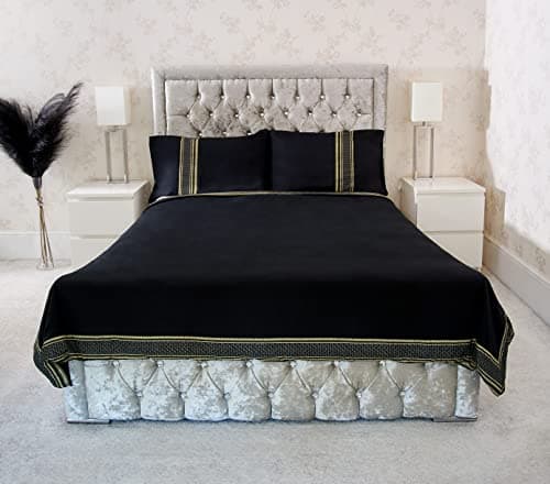 Image of Haaq King Duvet Cover Size - 100% Polyester Duvet Cover Set with Button Closure, Bedding Set Comes with a Duvet Cover and 2 Pillowcases. (Black/Gold), Super King Size (260x220cm)