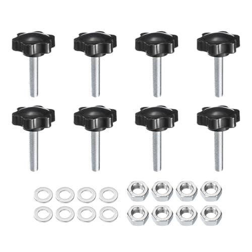 Image of sourcing map 8pcs Star Clamping Knobs with Nuts Washers, M8 x 40mm Metric Zinc Plated Carbon Steel Male Thread 38mm 6-Star Plastic Head, Threaded Stud Hand Knobs Handles Thumb Screws, Black