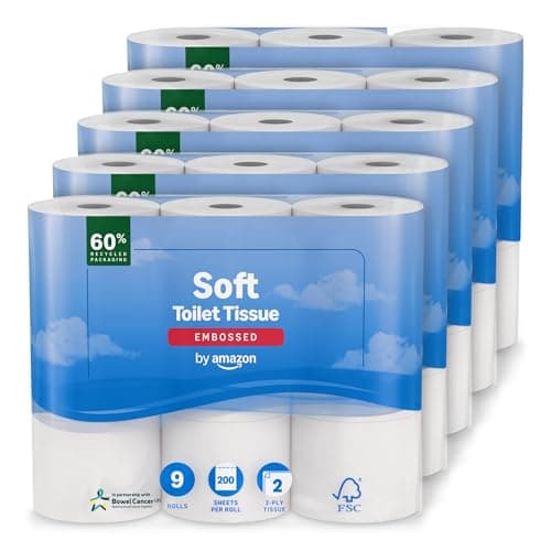 Image of by Amazon Soft Toilet Tissue, 2-Ply, 45 Rolls (5 Pack of 9), 200 Sheets per Roll, FSC Certified