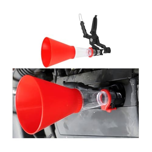 Image of HZEL Car Engine Oil Funnel, No-Spill Multi-Function Screws Directly Hands Free Vehicle Gasoline Fuel Funnel, Flexible Automotive Engine Oil Petrol Change Tool, Universal Fit (Red)