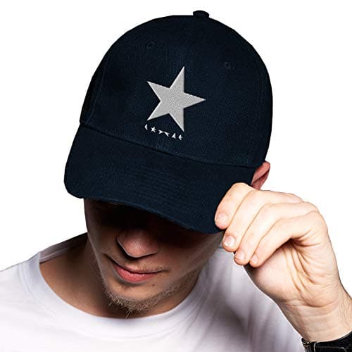 Image of BroiderStudio Black Star David Bowie White Navy Baseball Delta Cap Adjustable Unisex Original Embroidered Urban Logo