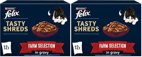 Image of FELIX Tasty Shreds Farm Selection in Gravy Wet Cat Food 12x80g (Pack of 2)