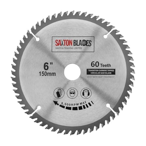 Image of Saxton TCT Circular Saw Blade 150mm x 20mm bore x 60 teeth + 16mm and 10mm Ring Compatible with Ryobi Bosch
