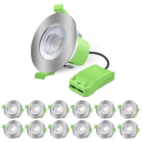Image of ALUSSO Fire Rated LED Downlights 6W 600lm, 3CCT Colors Warm Cool White Daylight Selectable Recessed Ceiling Lights Dimmable, Spotlights IP65 for Bathroom Kitchen Living Room, Brushed Nickel 12 Pack