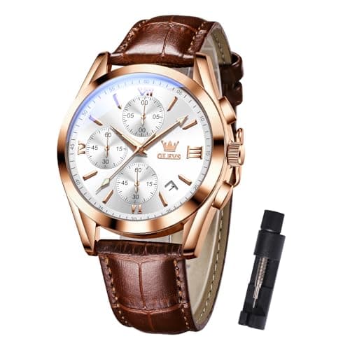 Image of OLEVS Men's Chronograph Watch Quartz Leather Strap 30M Waterproof Dial with Date Casual Wristwatch Multi-Function Business Watches for Men