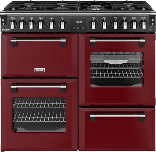 Image of Stoves Richmond Deluxe 100DF 100cm wide Dual Fuel Range Cooker with Gas Hob - Garnet Red - A Rated