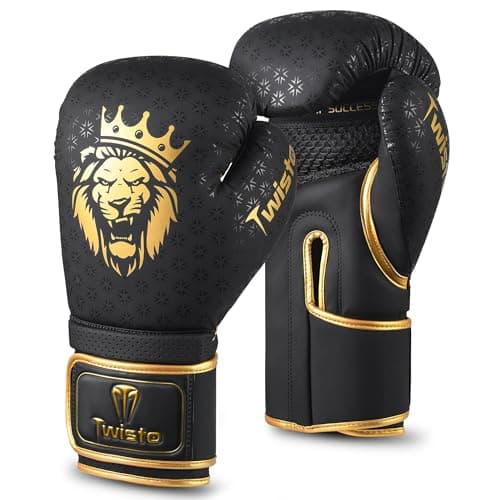 Image of Twisto Boxing Gloves Black Rox - Pro Training & Sparring, Maya Hide Leather, Muay Thai, MMA, Kickboxing, Men, Women, Adults, Heavy Punching Bag, Focus Mitts, Pads,10oz 12oz 14oz 16oz (Golden, 16 oz)