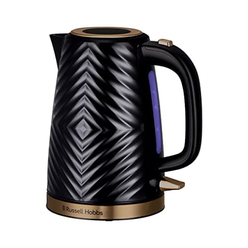 Image of Russell Hobbs Groove Electric 1.7L Cordless Kettle (Fast Boil 3KW, Black textured plastic with brushed gold accents, Removable washable anti-scale filter, Push to open lid, Perfect pour spout) 26380