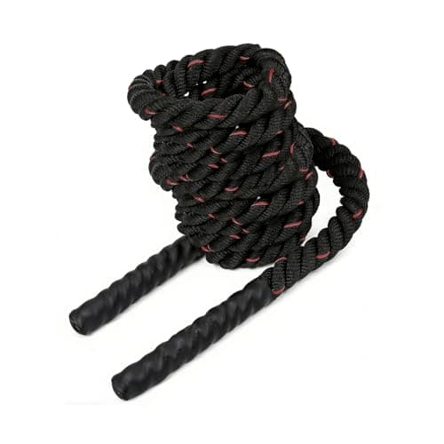 Image of M.J COMFY-LIFE Battle Rope 27mm x 5.7m Heavy Duty Exercise Rope Poly Dac Battling Rope for Home Gym Fitness Training Workout Rope with Heat Shrink Handles for Strength Cardio (Red)