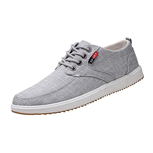 Image of Men's Canvas Slip On Shoes Men Running Sneakers Casual Breathable Lightweight Comfortable Tennis Mesh Shoes Stylish Fit Gym Tennis Trainers Comfy Walking for Boy Holiday Essentials Grey